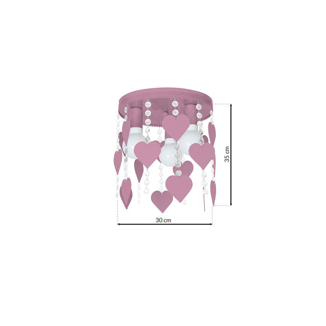 Corazon Ceiling Lamp Hand Made Baby Pink With Hearts And Crystals