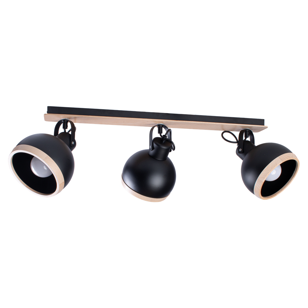 Oval Ceiling Lamp Hand Made Black With Natural Wood