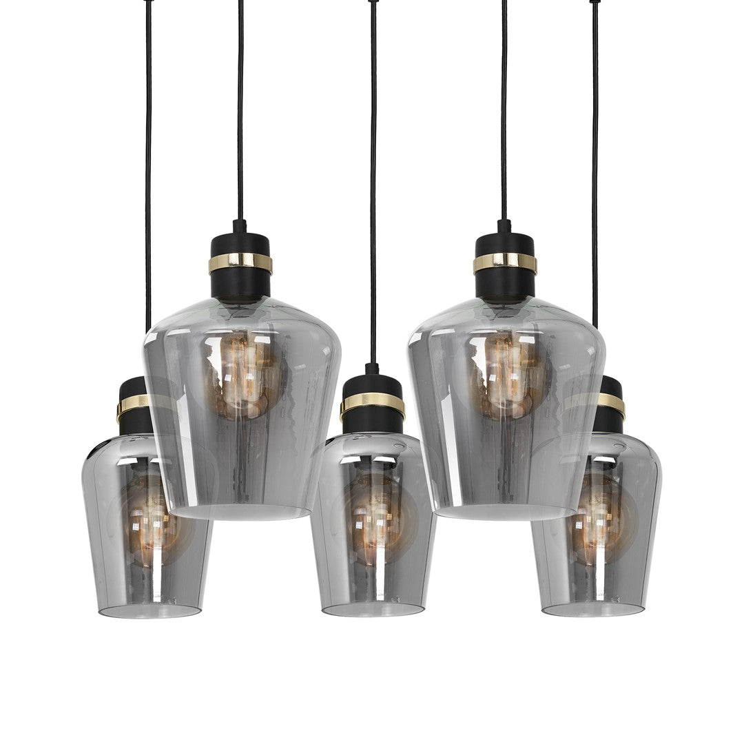 Richmond Pendant Lamp Hand Made Black And Gold Smoked Glass
