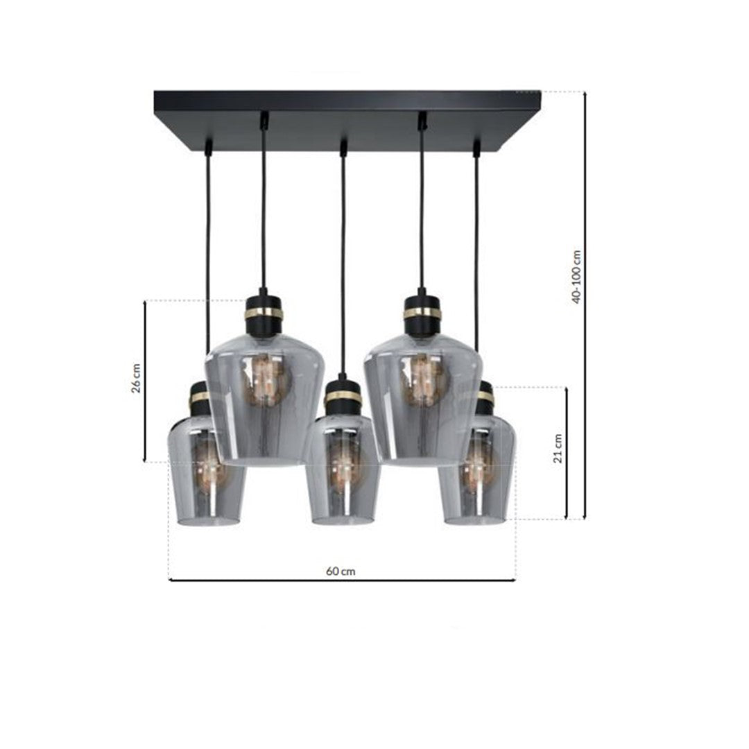 Richmond Pendant Lamp Hand Made Black And Gold Smoked Glass