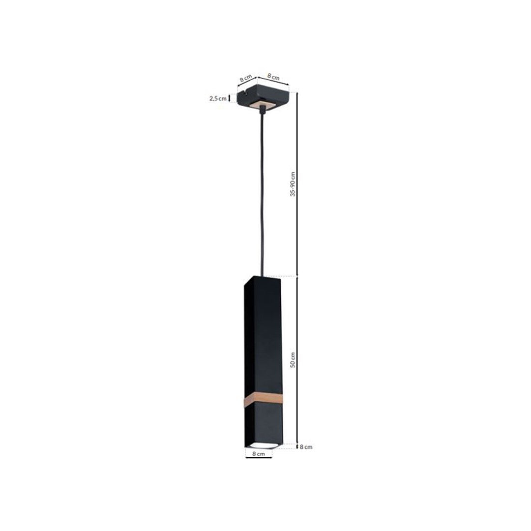 Vidar Black Pendant Lamp Hand Made With Natural Wood Inserts