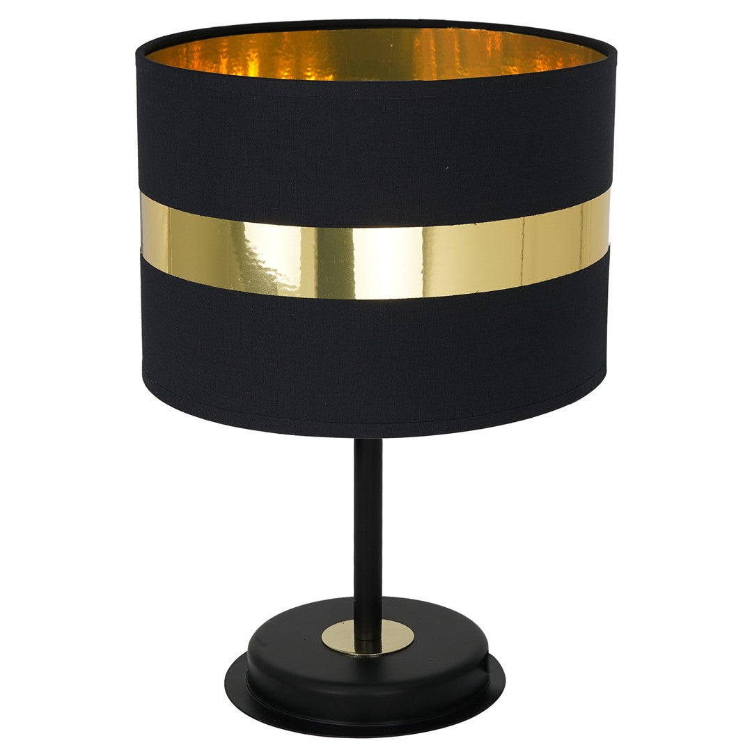 Palmira Table Lamp Hand Made With Matt Black Fabric And Gold Detail