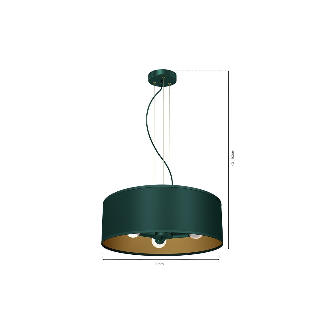 Verde Pendant Lamp 50cm Hand Made Scandi Style Rich Green Fabric
