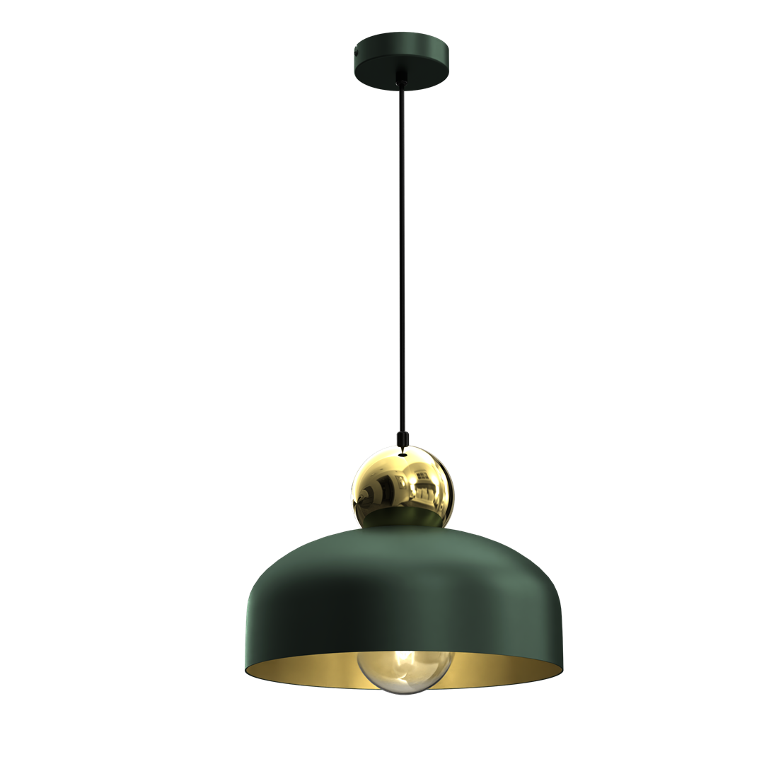 Harald Hand Made Pendant Lamp Rich Green Luxurious Gold Detail
