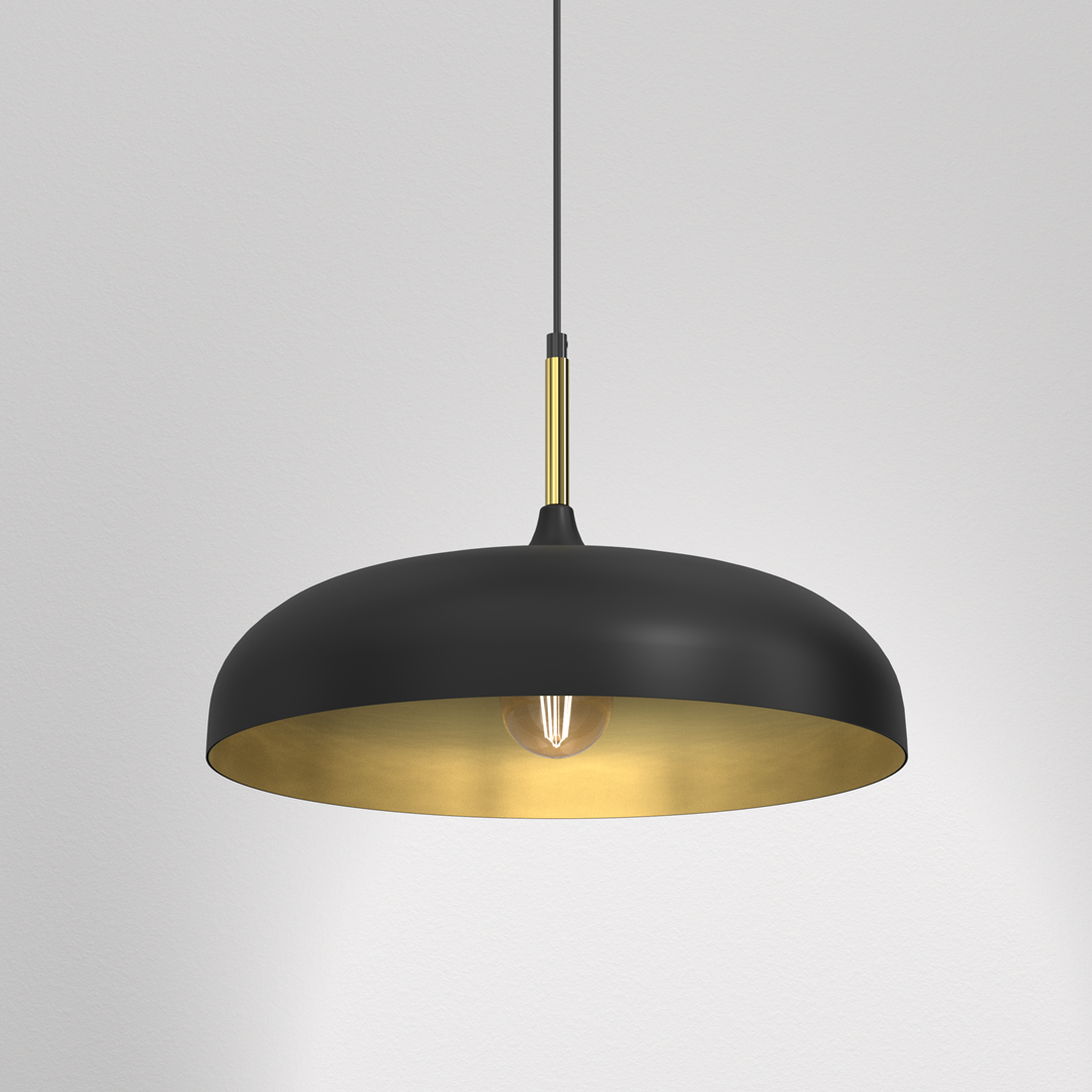 Lincoln Black Pendant Lamp 45 cm Hand Made Scandi Style Gold Interior