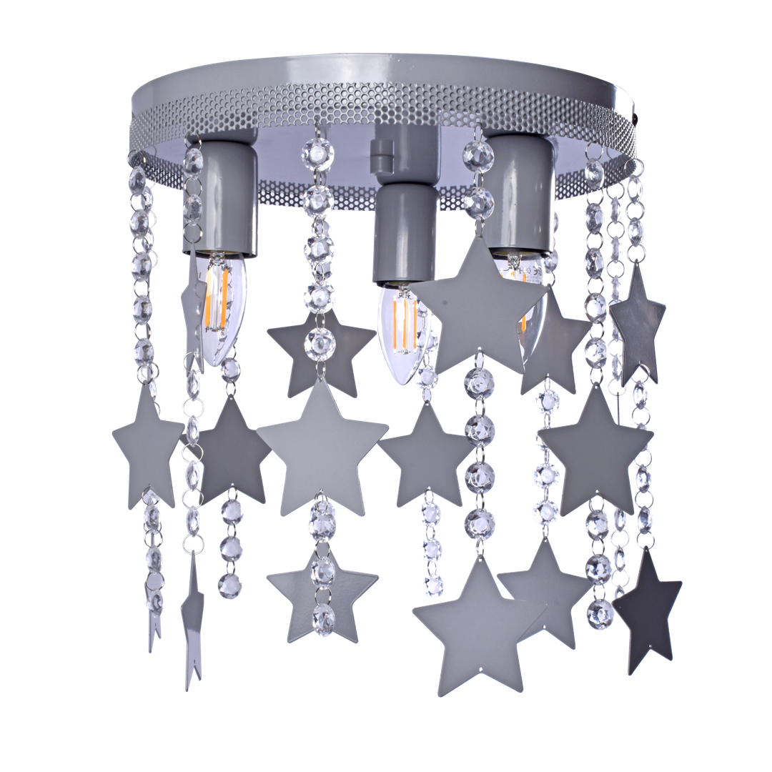 Star Ceiling Lamp Cool Grey Hand Made With Crystals And Stars