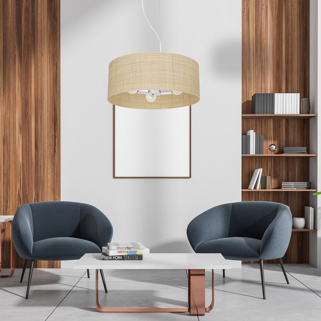 Marshall Hand Made Pendant Lamp Natural Rattan Coloured Fabric