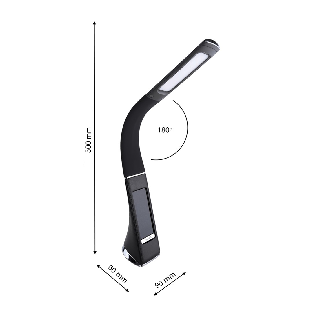Gala Stylish Desk Lamp Black With Clock And Themometer