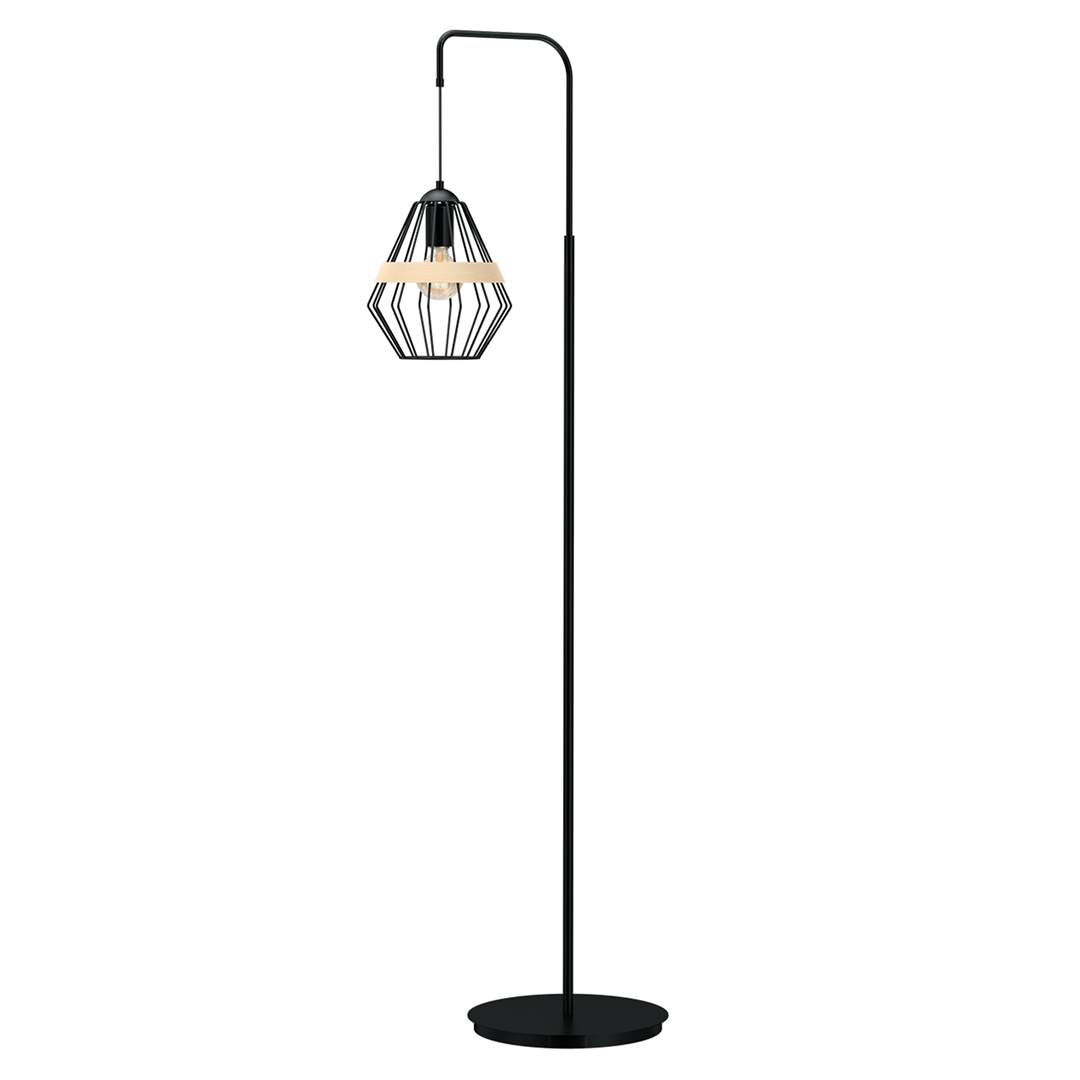 Cliff Floor Lamp Hand Made Matt Black Natural Wood