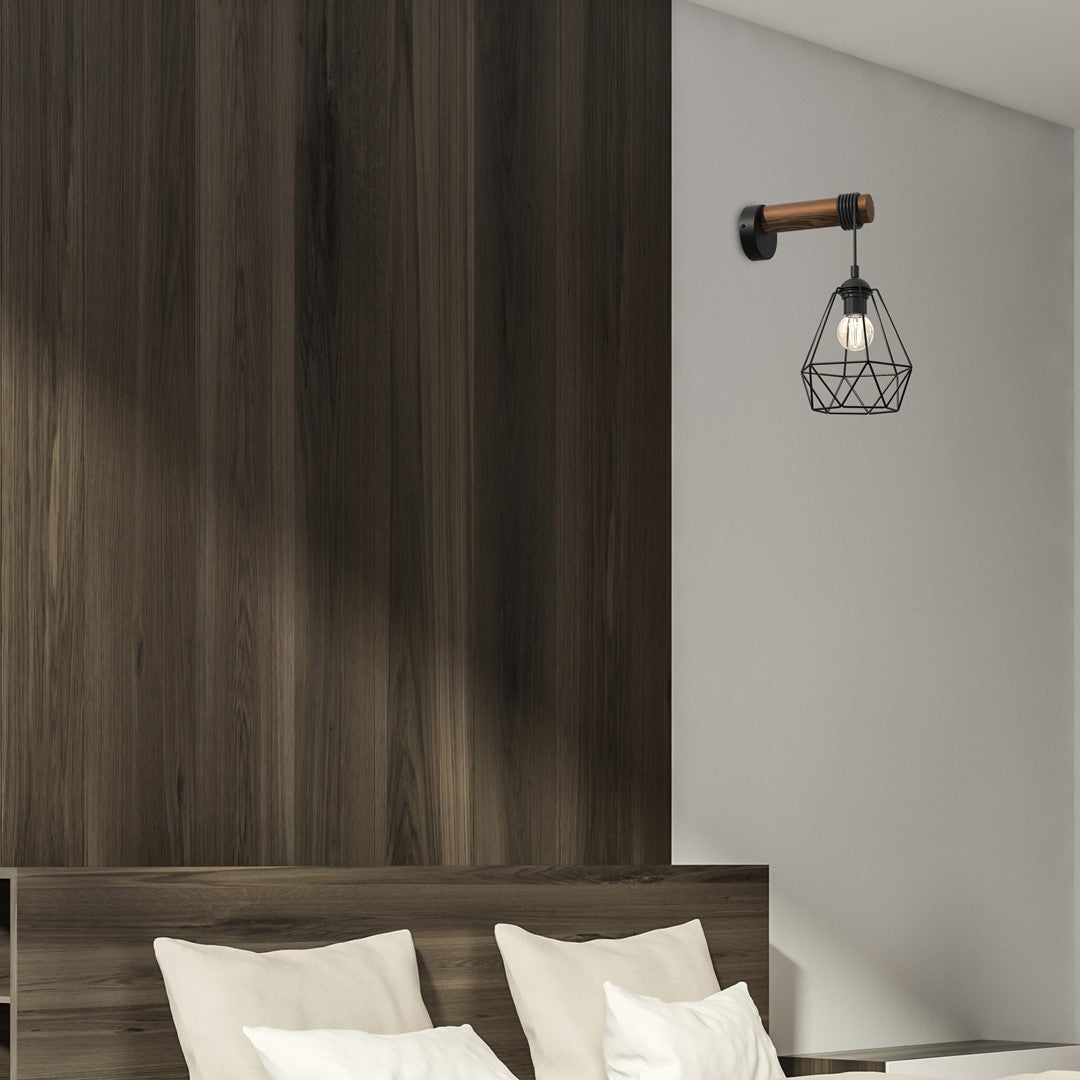 Acero Hand Made Wall Lamp Black Steel And Natural Wood