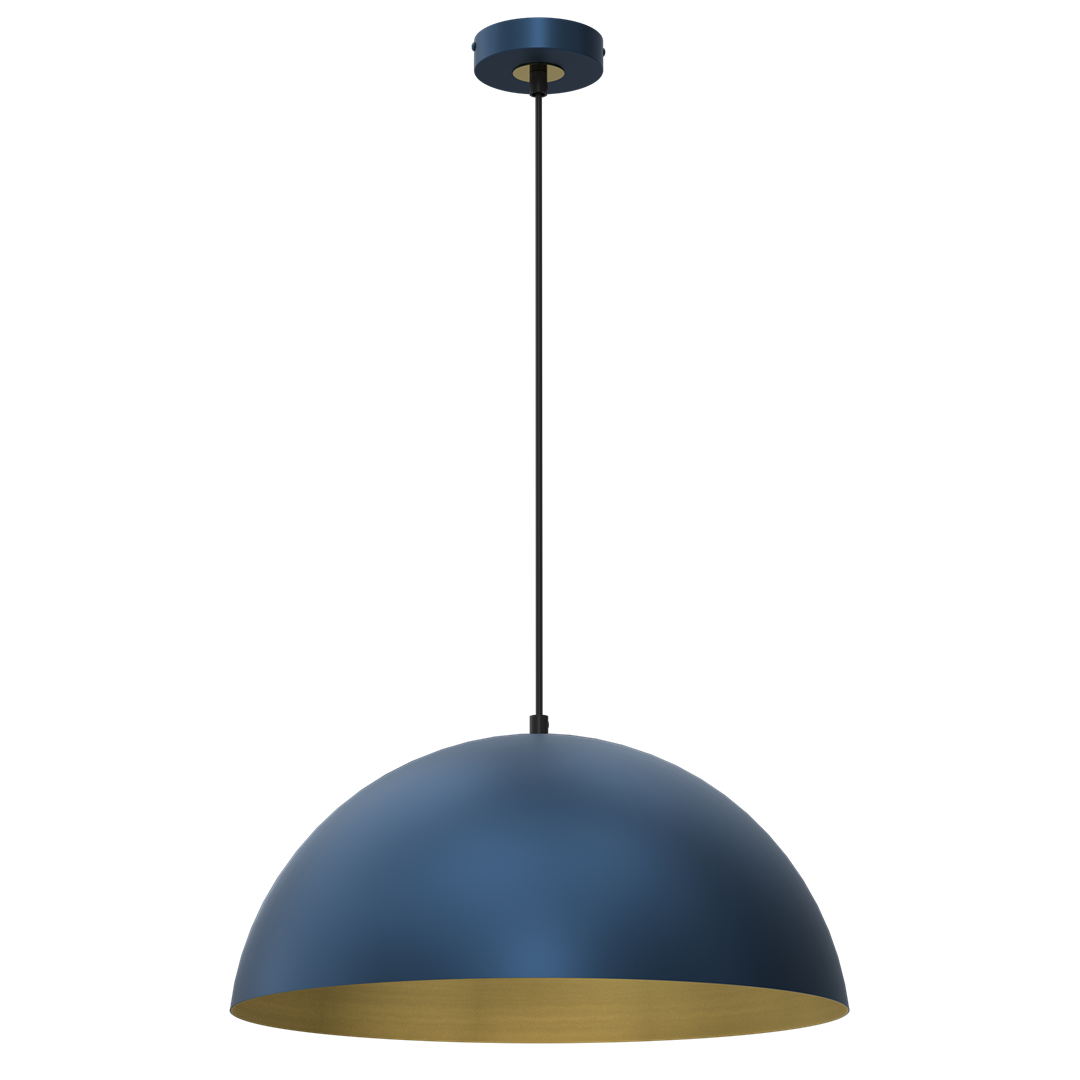 Beta Pedant Lamp 45cm Hand Made In Matt Blue With A Golden Interior