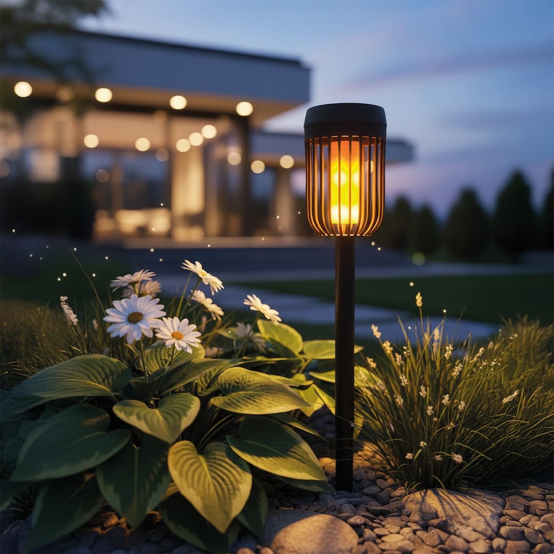 Flame Solar Lamp 1800K Ip44 Black