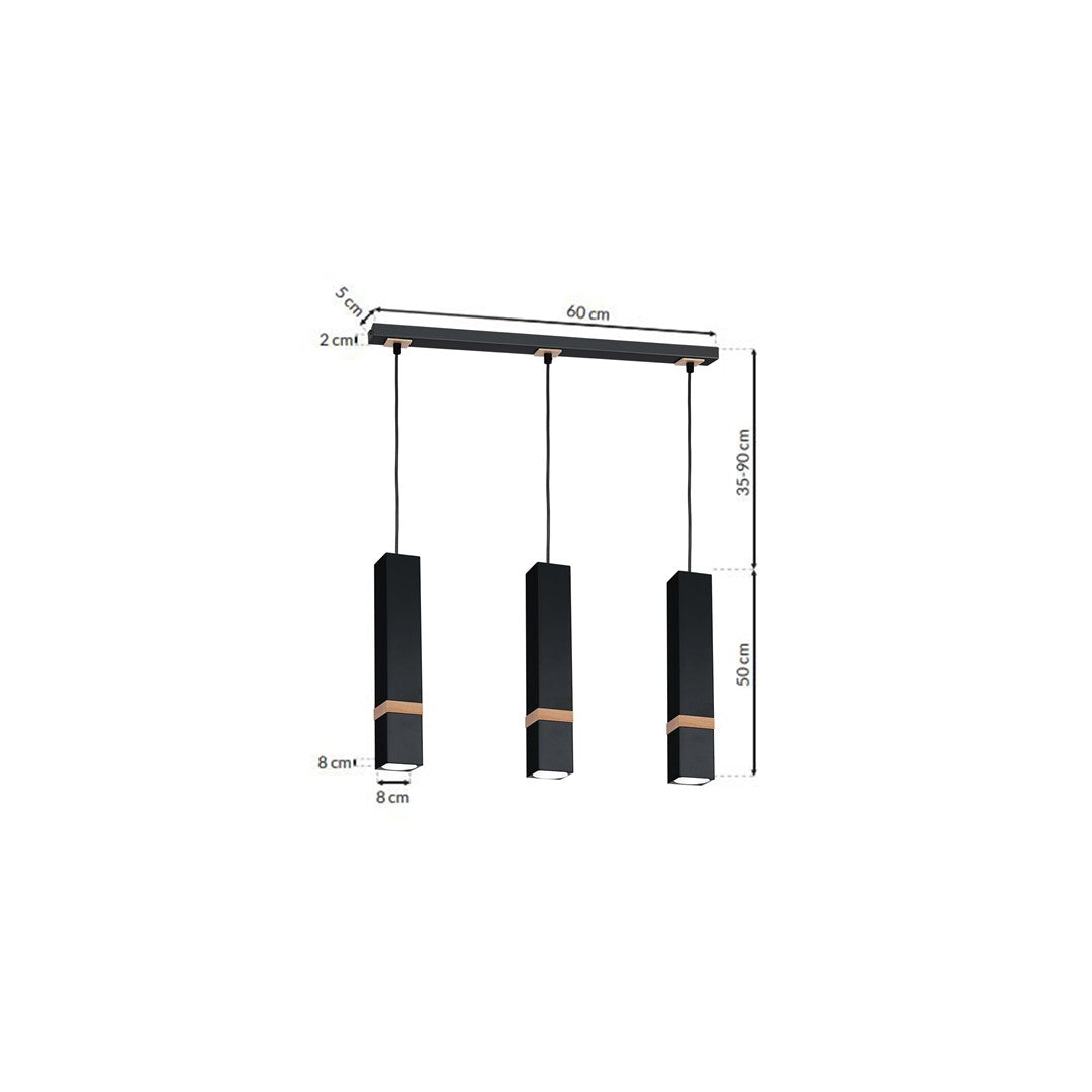 Vidar Hand Made Pendant Lamp Black With Natural Wood Cuboid