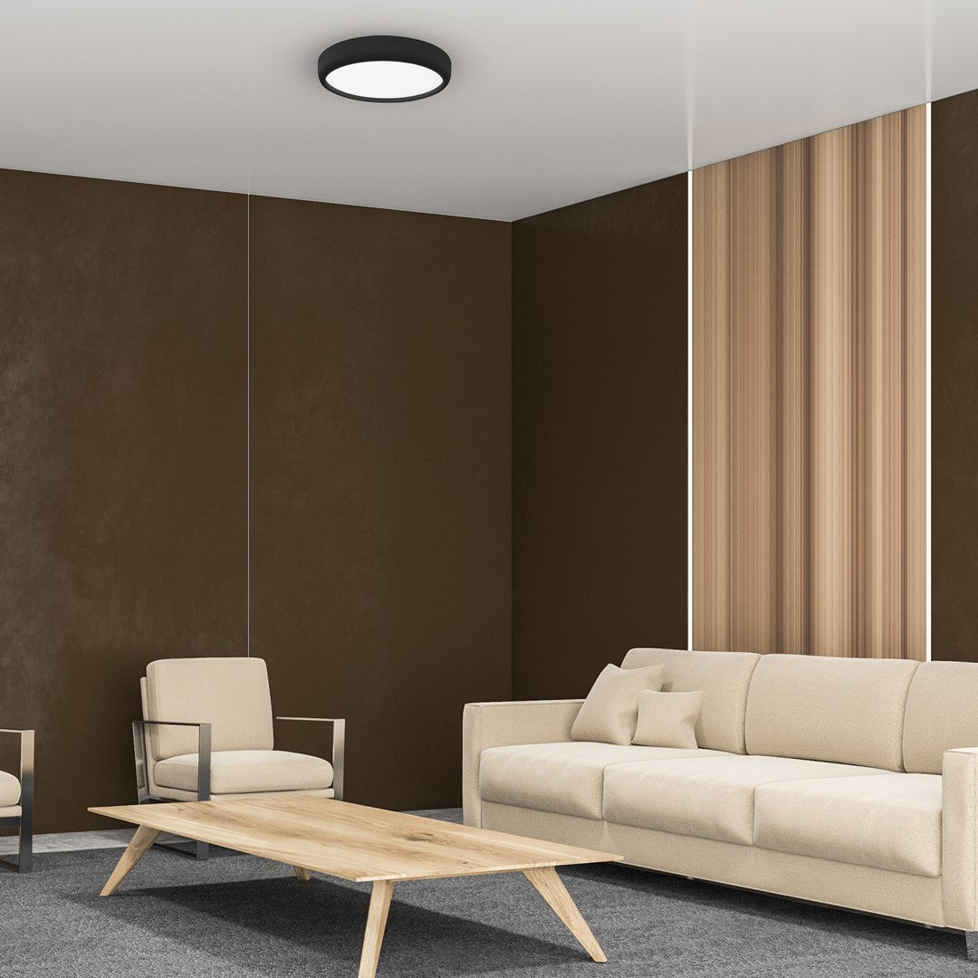 Gea LED Ceiling Lamp In Black 39cm Remote Control Included