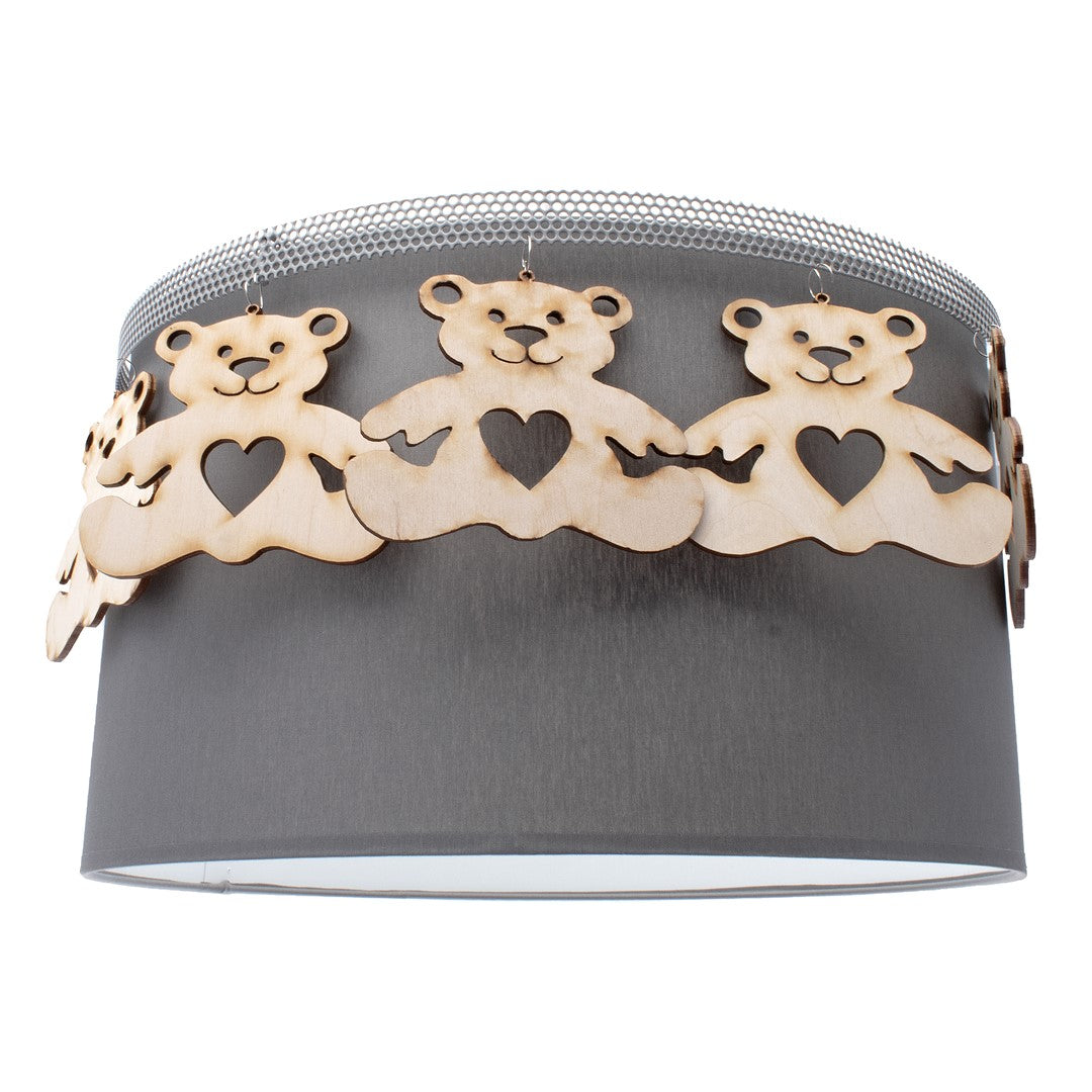 Mis Ceiling Lamp Hand Made Grey Fabric Natural Wooden Teddybears