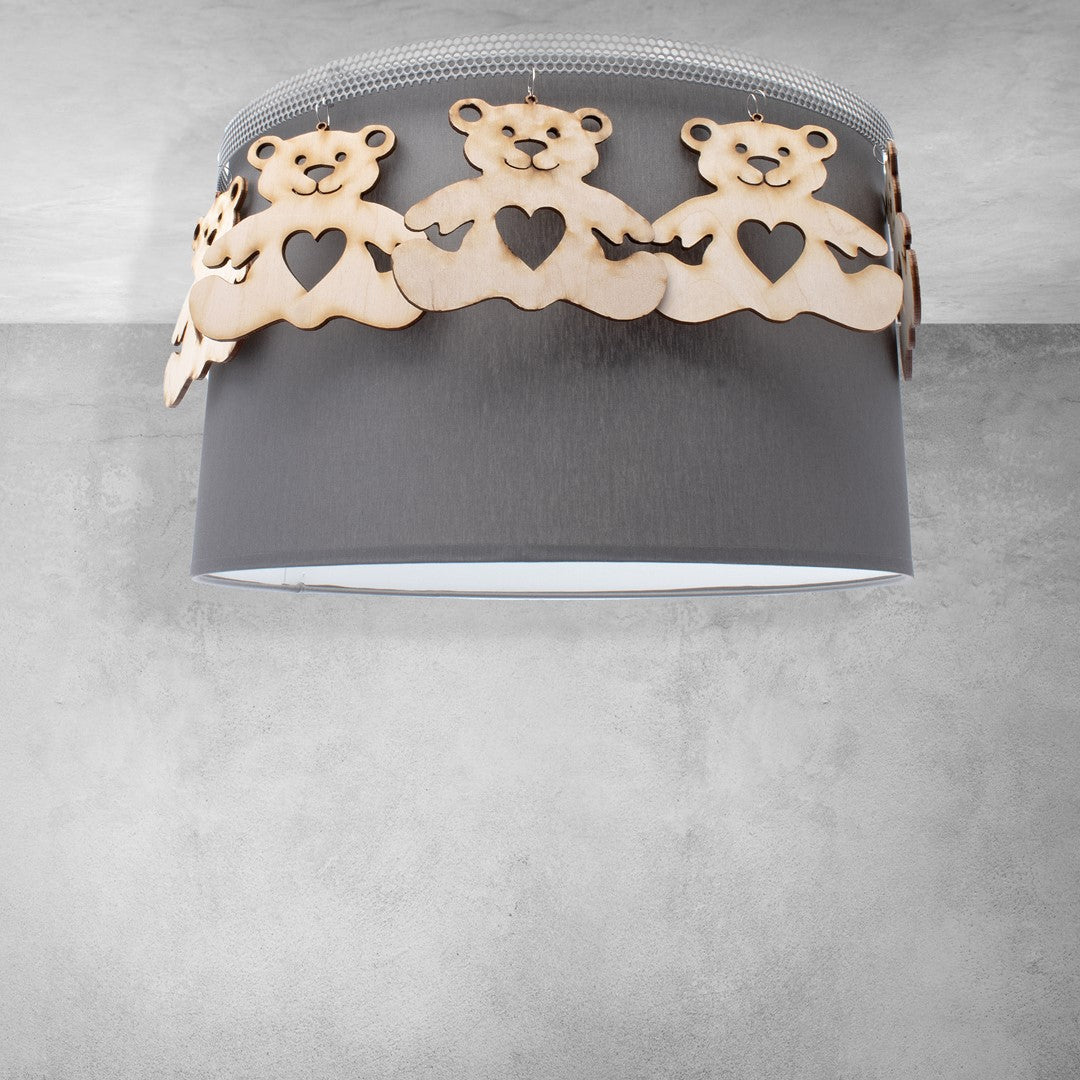 Mis Ceiling Lamp Hand Made Grey Fabric Natural Wooden Teddybears