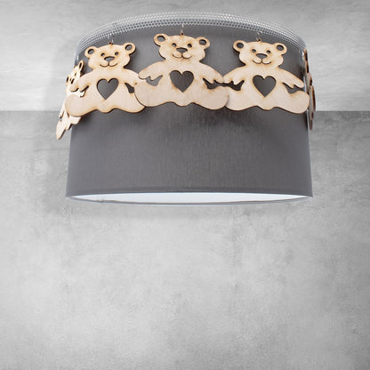 Mis Ceiling Lamp Hand Made Grey Fabric Natural Wooden Teddybears