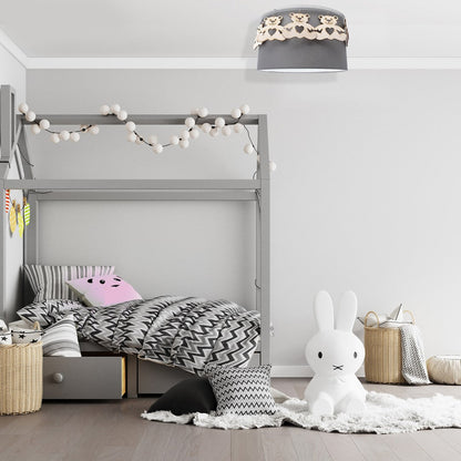 Mis Ceiling Lamp Hand Made Grey Fabric Natural Wooden Teddybears