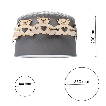 Mis Ceiling Lamp Hand Made Grey Fabric Natural Wooden Teddybears