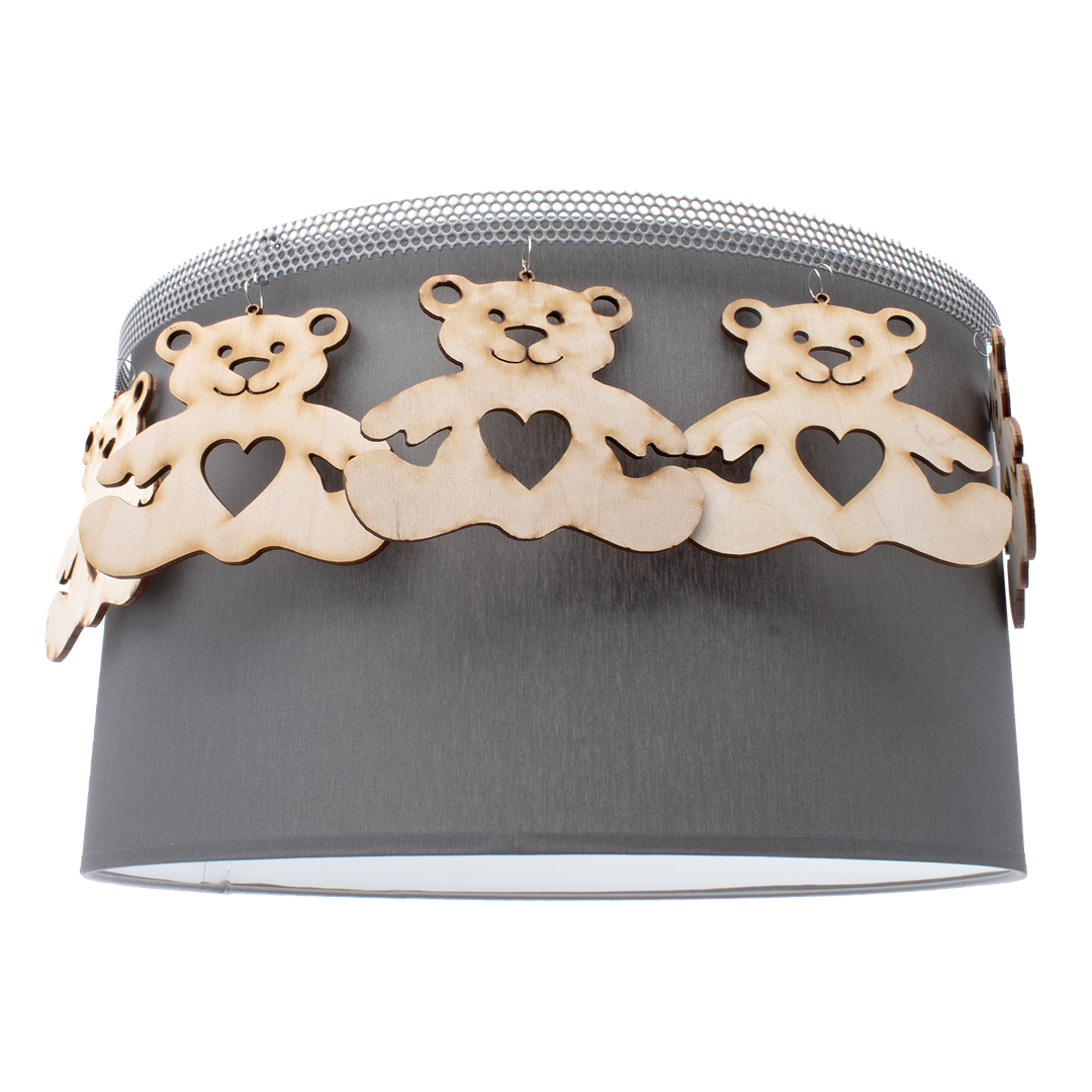 Mis Ceiling Lamp Hand Made Grey Fabric Natural Wooden Teddybears