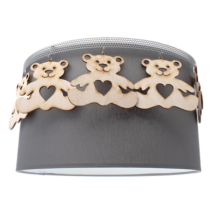 Mis Ceiling Lamp Hand Made Grey Fabric Natural Wooden Teddybears