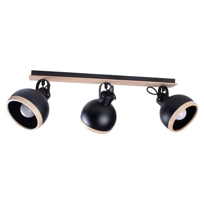 Oval Ceiling Lamp Hand Made Black With Natural Wood