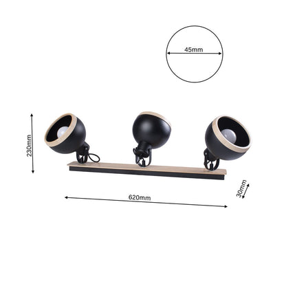 Oval Ceiling Lamp Hand Made Black With Natural Wood