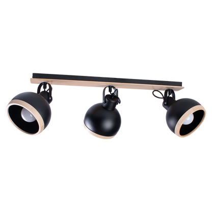Oval Ceiling Lamp Hand Made Black With Natural Wood