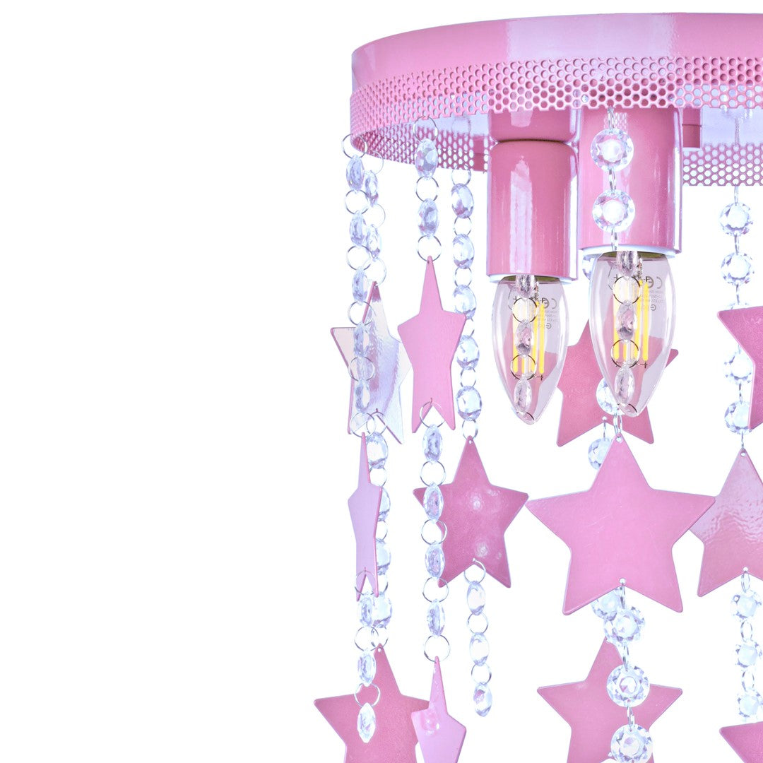 Star Ceiling Lamp Hand Made Baby Pink With Stars And Crystals