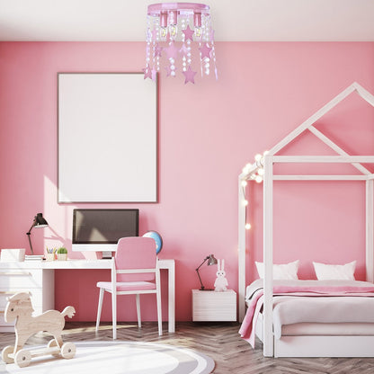 Star Ceiling Lamp Hand Made Baby Pink With Stars And Crystals