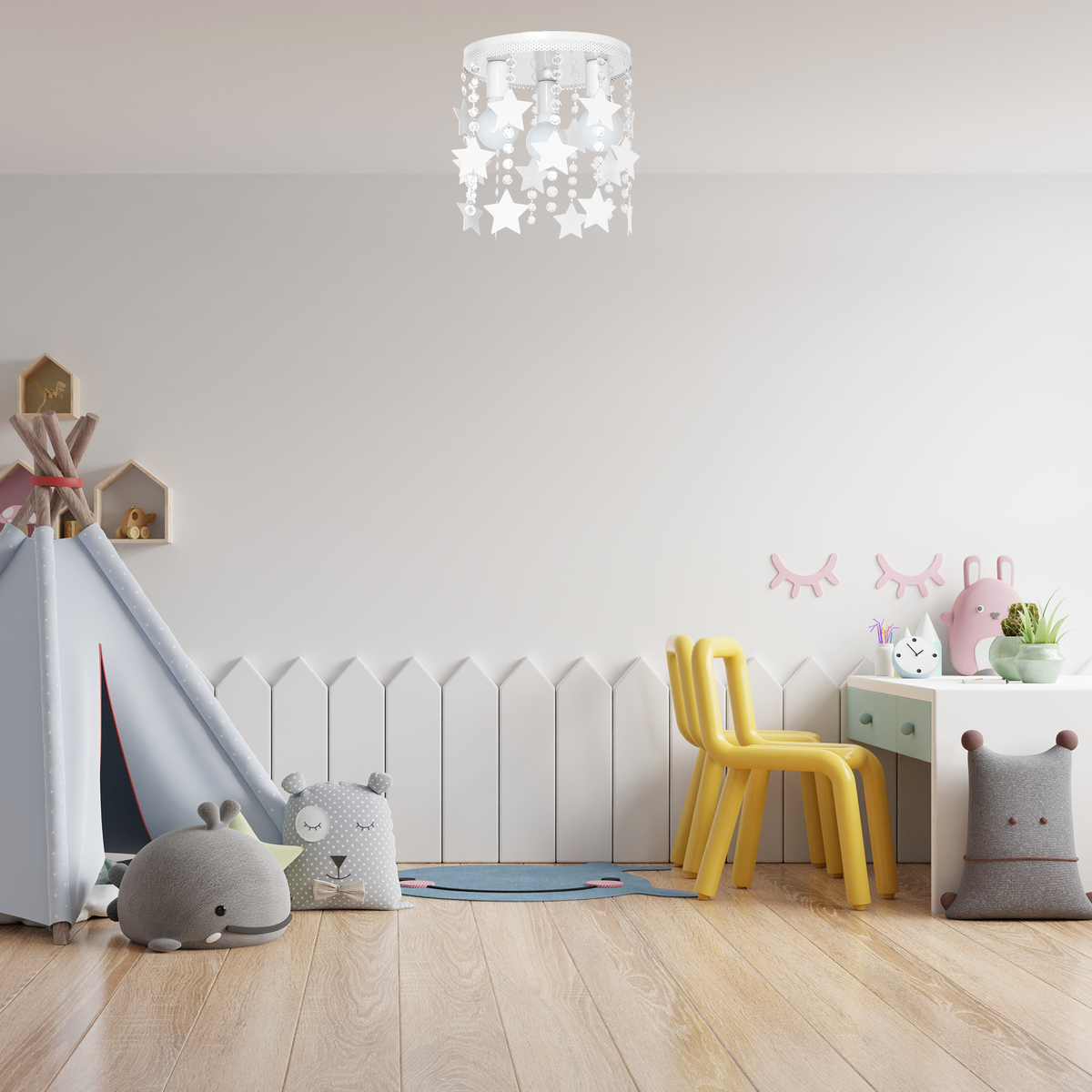 Star Ceiling Lamp Matt White Hand Made With Crystals And Stars