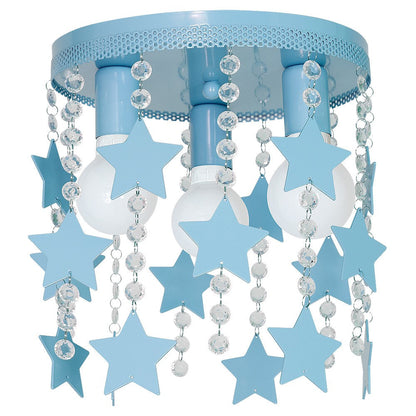 Star Ceiling Lamp powder Blue Hand Made With Crystals And Stars