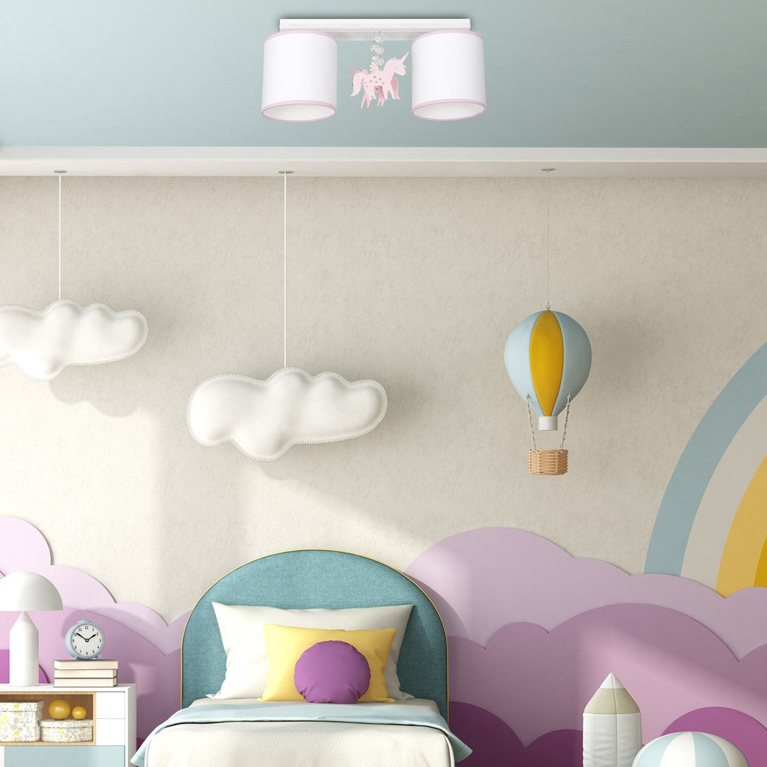 Uni White Ceiling Lamp Hand Made With Crystals And Wooden Motifs