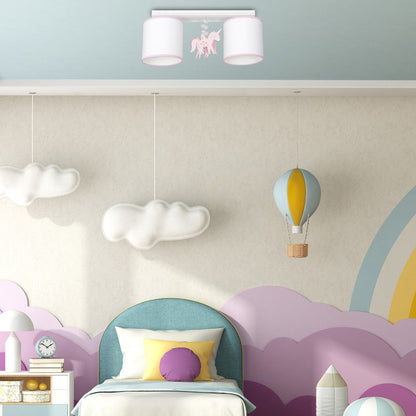 Uni White Ceiling Lamp Hand Made With Crystals And Wooden Motifs