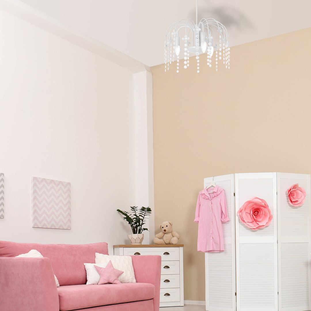 Laura Pendant Lamp Hand Made In Cool White With Crystal Droplets