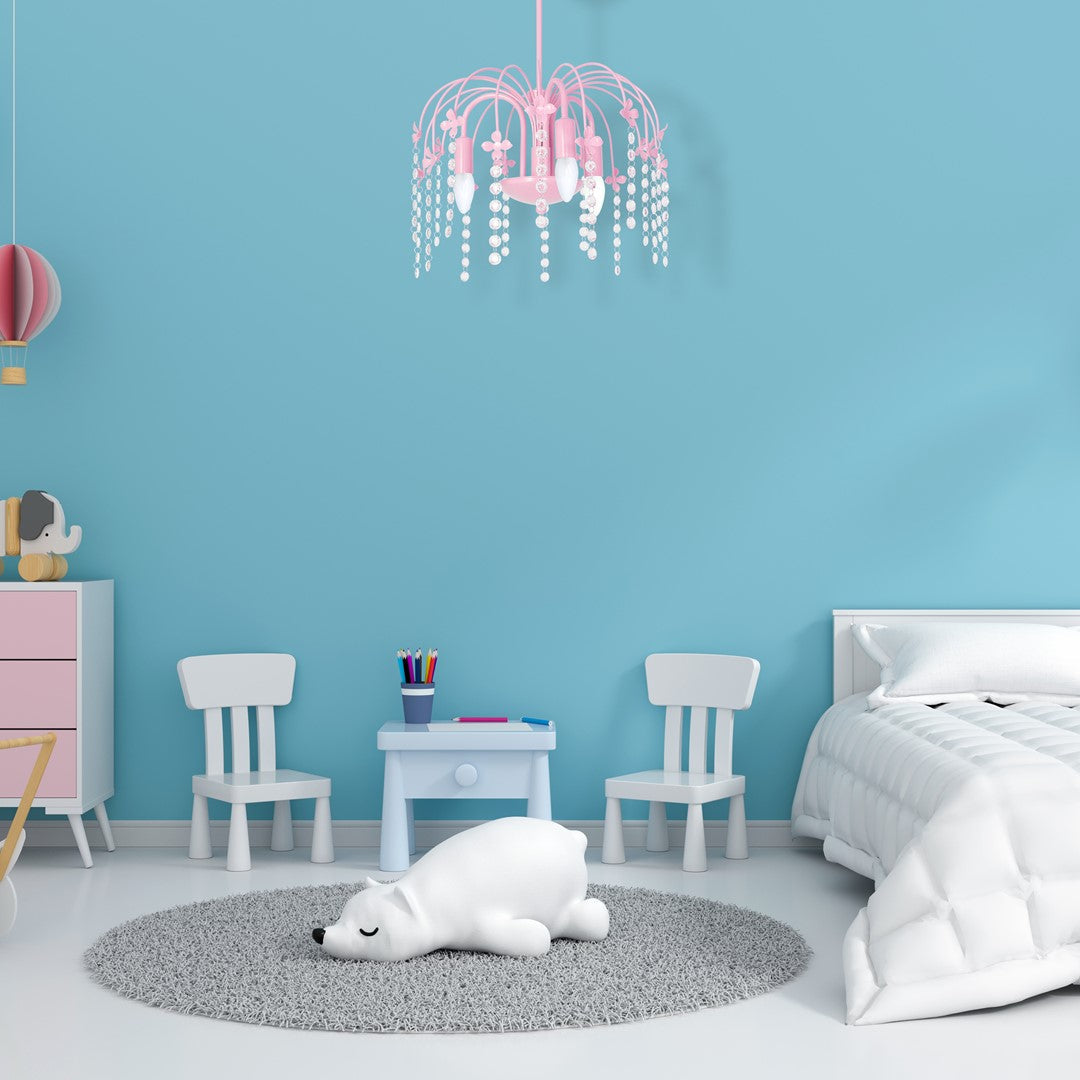 Laura Pendant Lamp Hand Made Baby Pink With Crystal Droplets