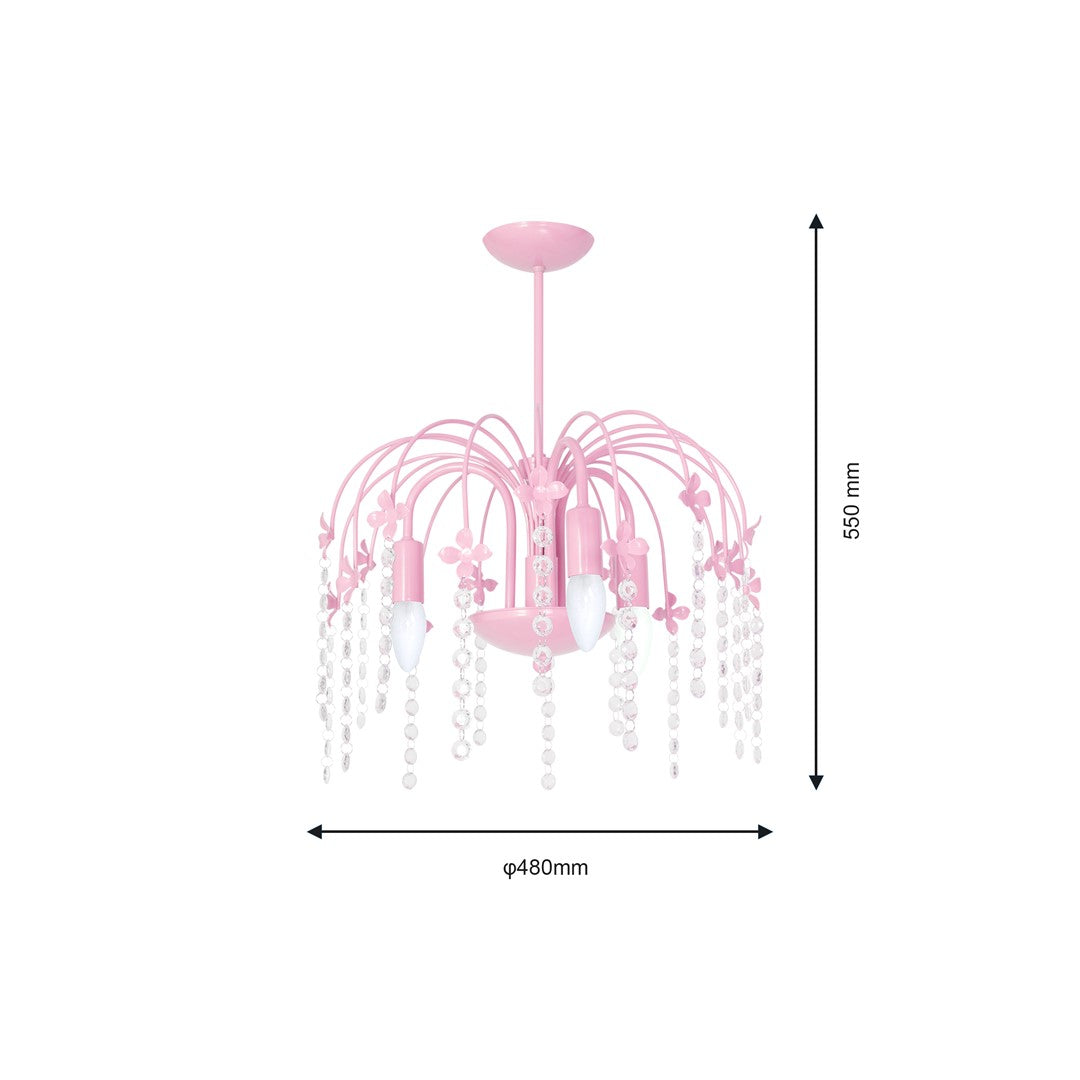 Laura Pendant Lamp Hand Made Baby Pink With Crystal Droplets