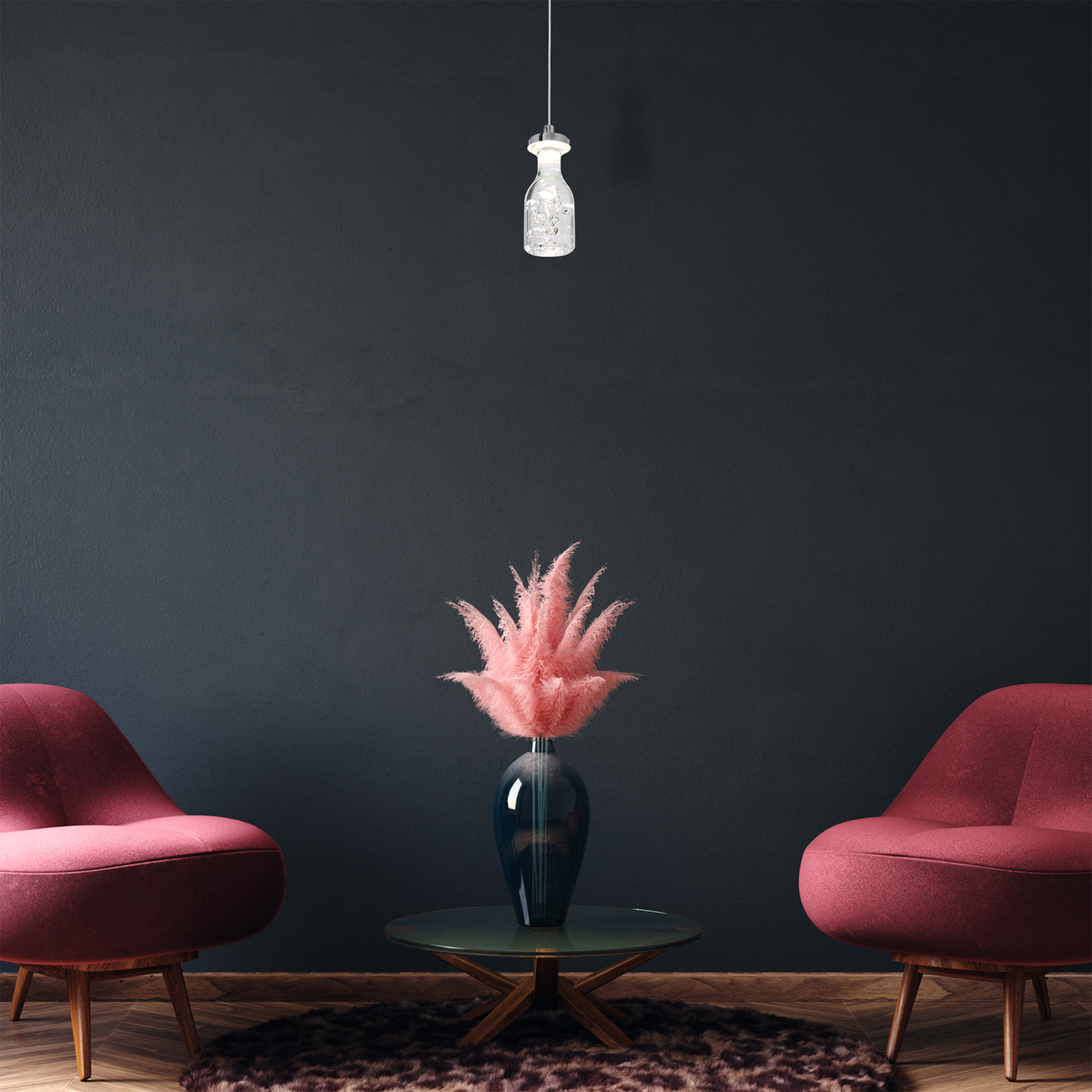 Bottle LED Pendant Light Glass And Chrome Ultra Low Energy