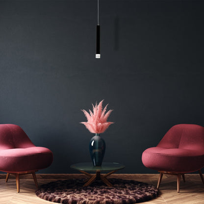 Carbon Designer Black Built In LED Pendant Light Cylindrical