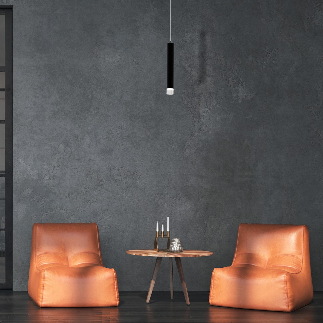 Carbon Designer Black Built In LED Pendant Light Cylindrical