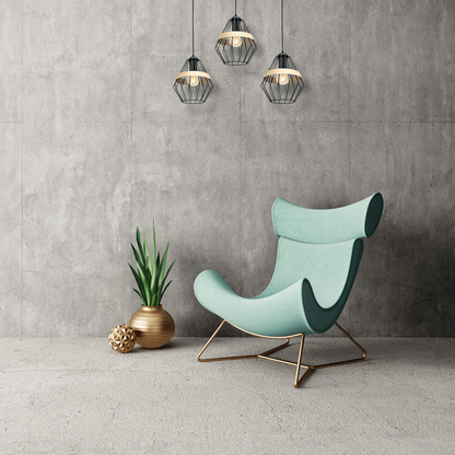 Cliff Triple Pendant Lamp Hand Made Matt Black Natural Wood Cage Style