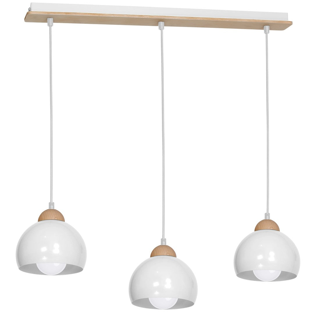 Dama Pendant Lamp Hand Made Scandi Syle White With Wooden Detail