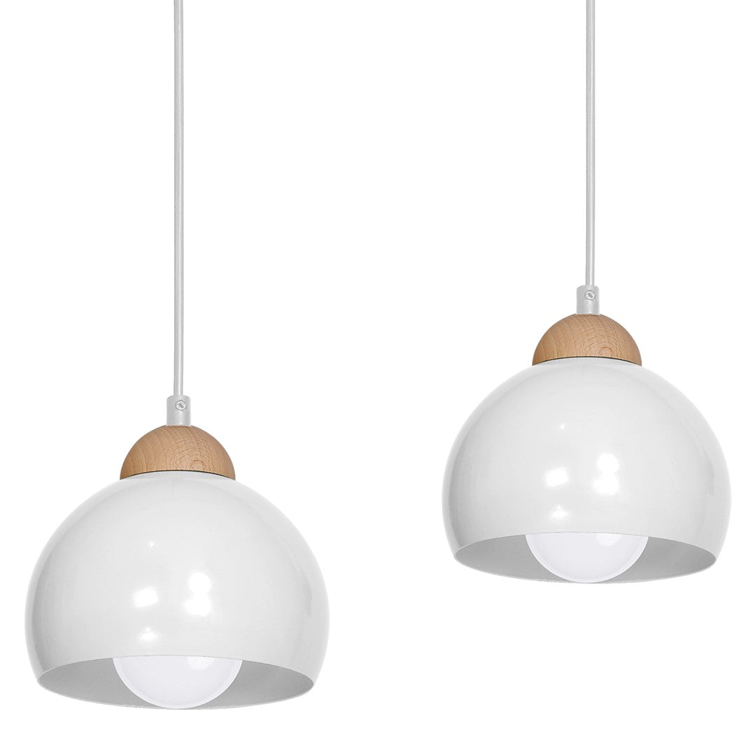 Dama Pendant Lamp Hand Made Scandi Syle White With Wooden Detail
