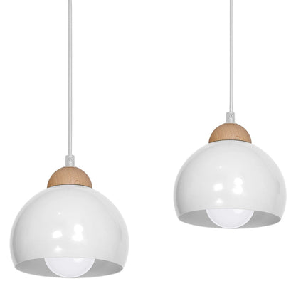 Dama Pendant Lamp Hand Made Scandi Syle White With Wooden Detail