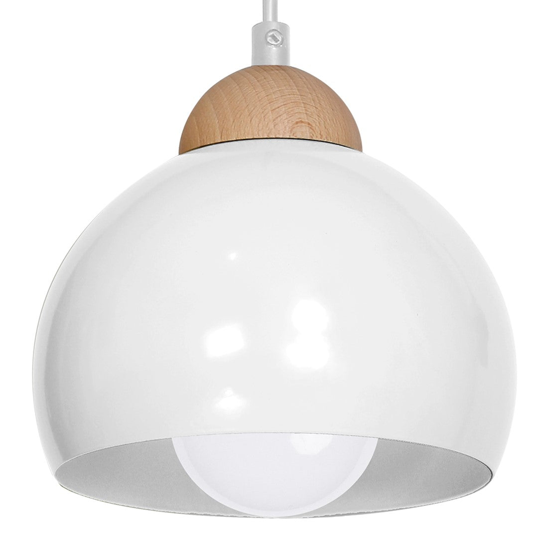 Dama Pendant Lamp Hand Made Scandi Syle White With Wooden Detail