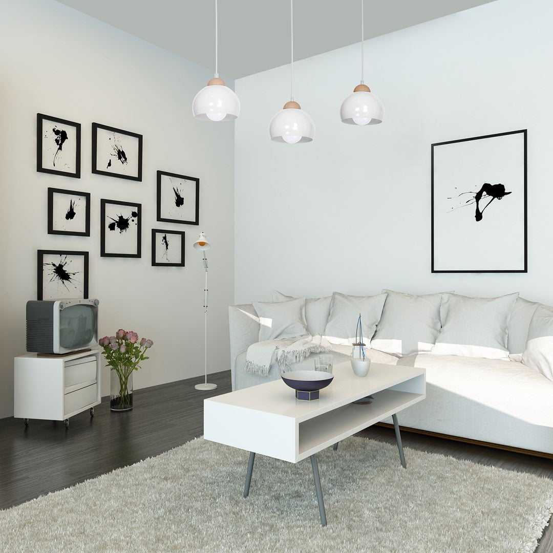 Dama Pendant Lamp Hand Made Scandi Syle White With Wooden Detail