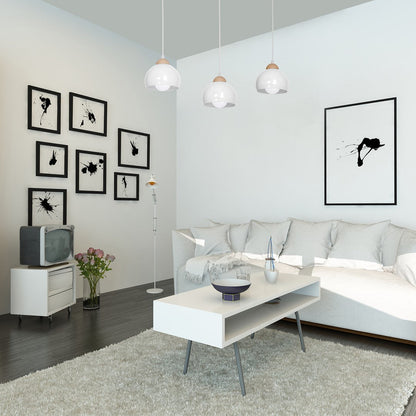 Dama Pendant Lamp Hand Made Scandi Syle White With Wooden Detail