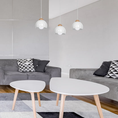 Dama Pendant Lamp Hand Made Scandi Syle White With Wooden Detail
