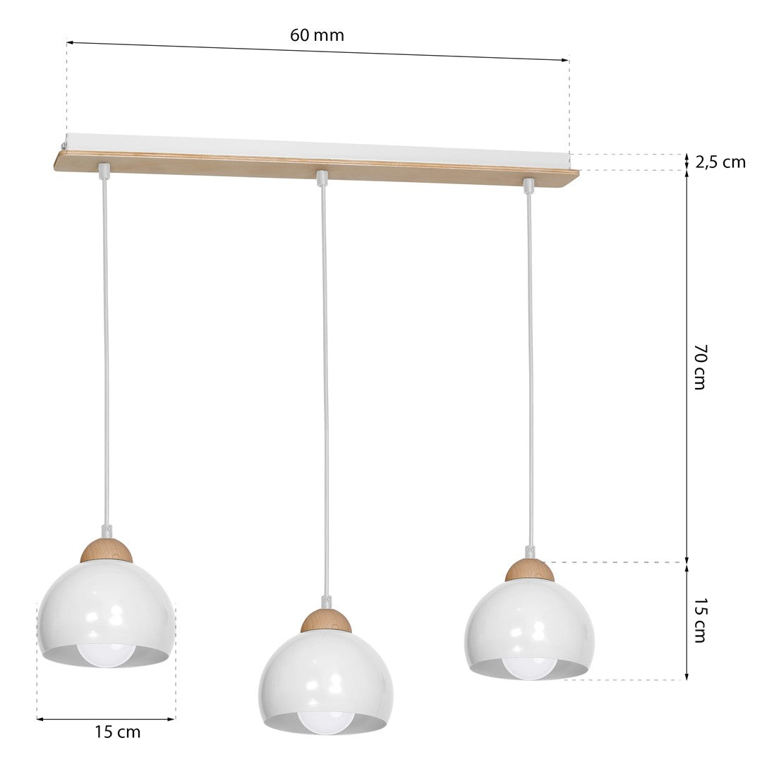 Dama Pendant Lamp Hand Made Scandi Syle White With Wooden Detail