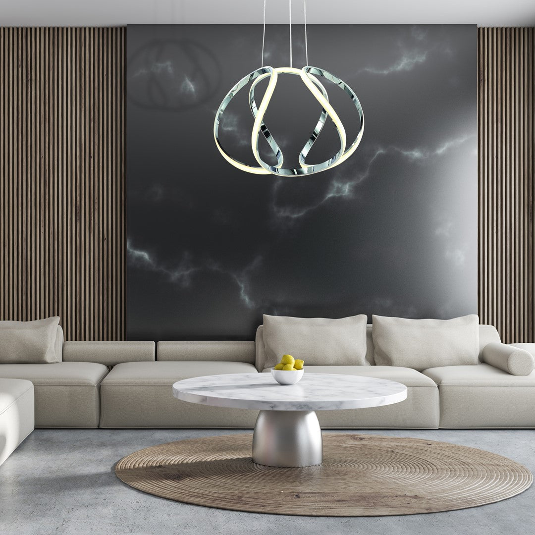 Globe Pendant Lamp Designer LED Stunning Chrome Curves